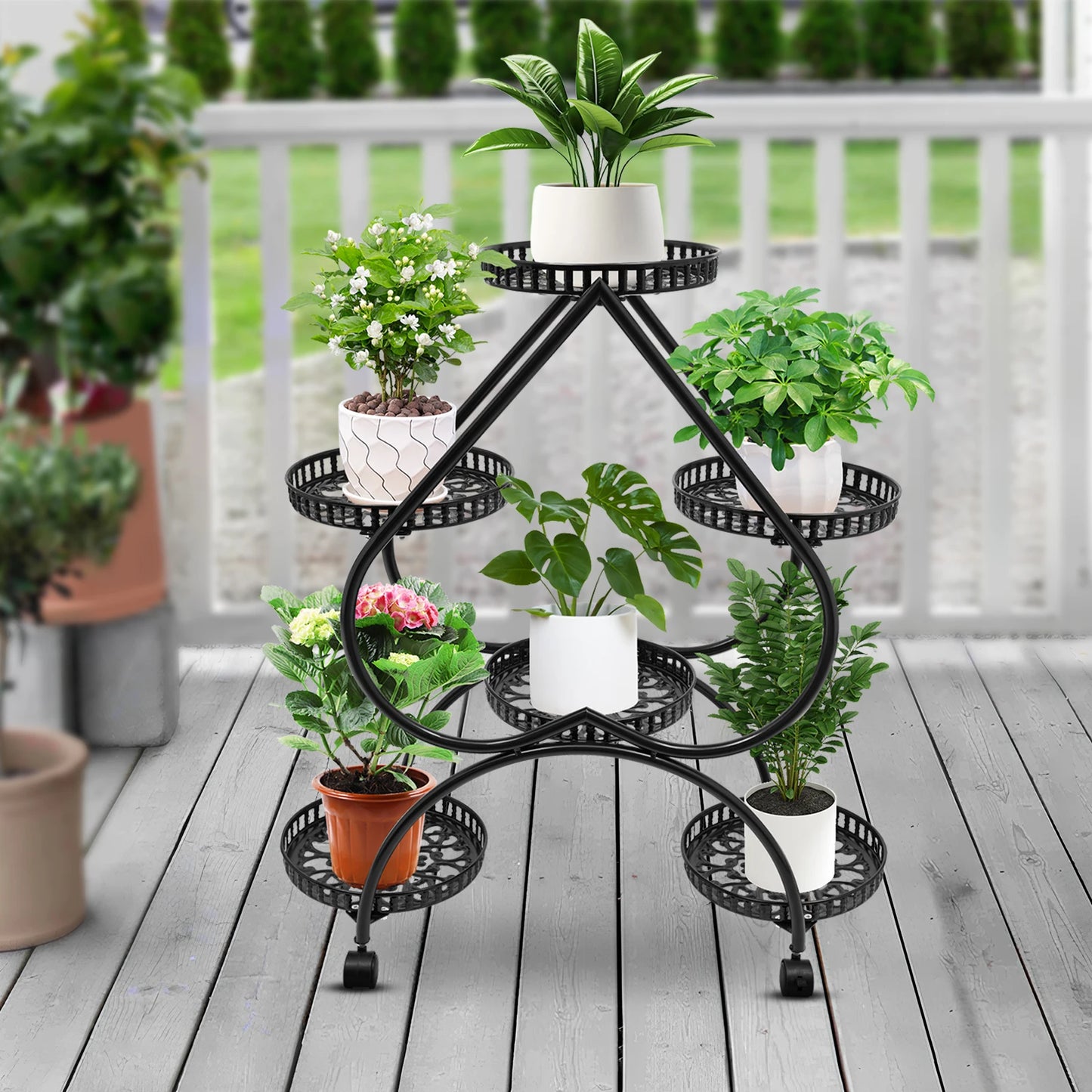 Sturdy Metal Quad Tier Heart Flower Pot Stand Patio