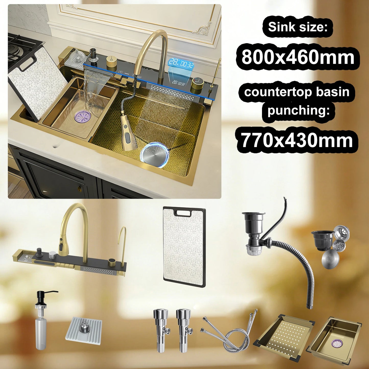 Telisiya Modern Stainless Steel Kitchen Sink With Digital Display