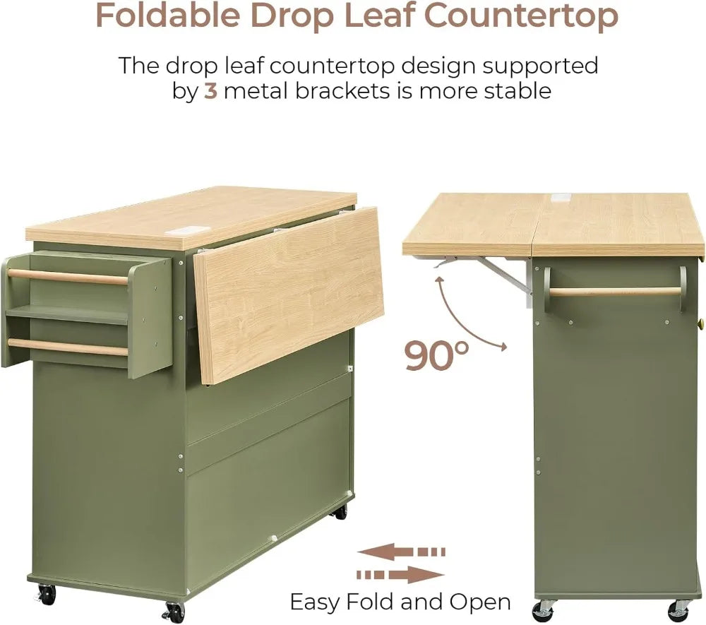 Kitchen Island Storage Rolling Cart Power Outlet Spice Rack