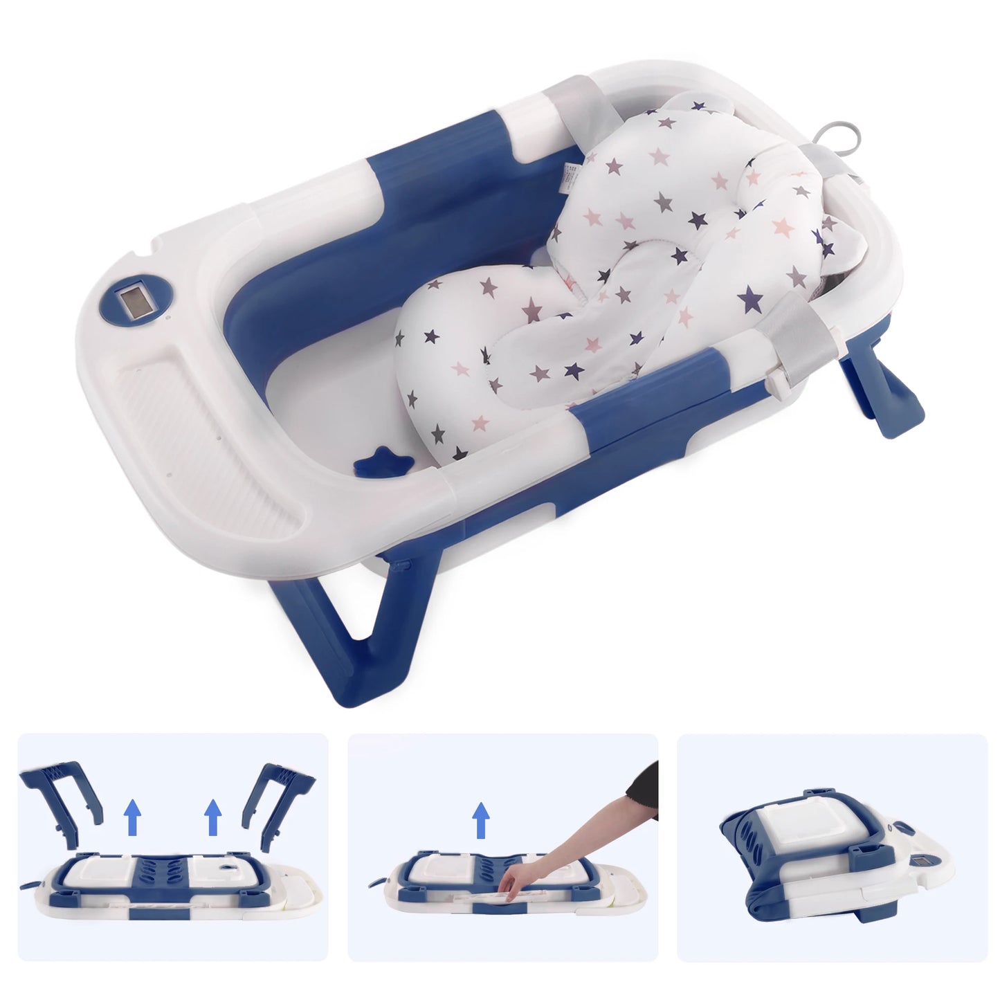 Baby Bathtub With Soft Cushion And Thermometer Portable Tub