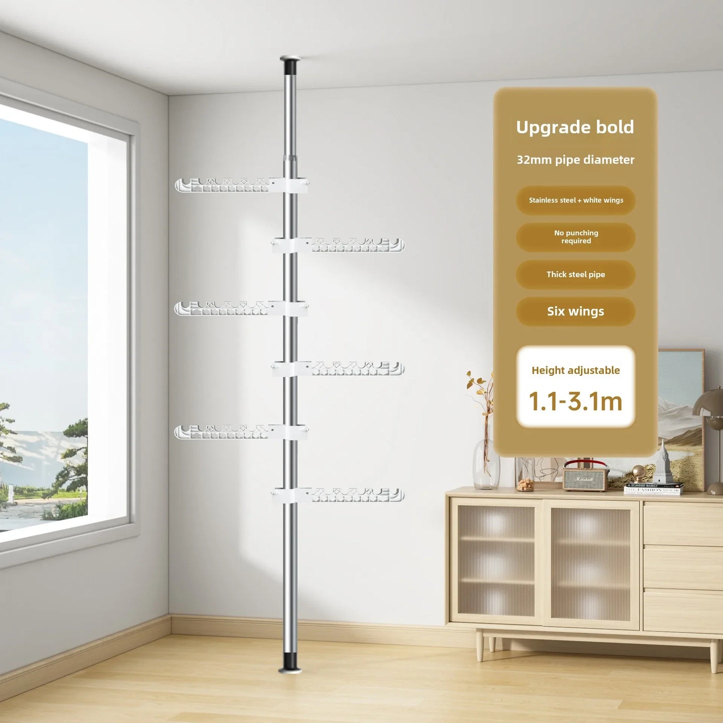 Frame Ceiling To Floor Coat Rack With Metal Support