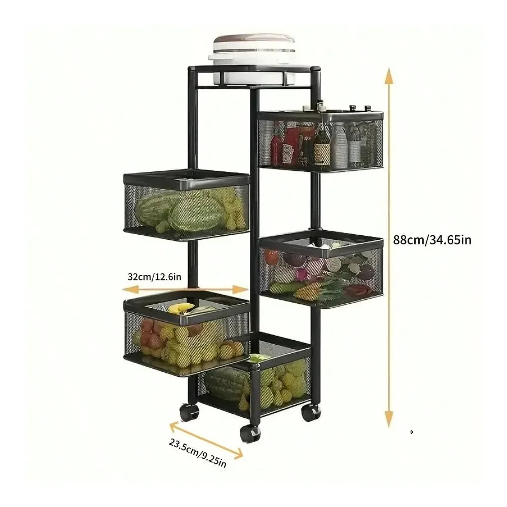 Rotating Kitchen Storage Shelf 5-Tier Metal Fruit Rack