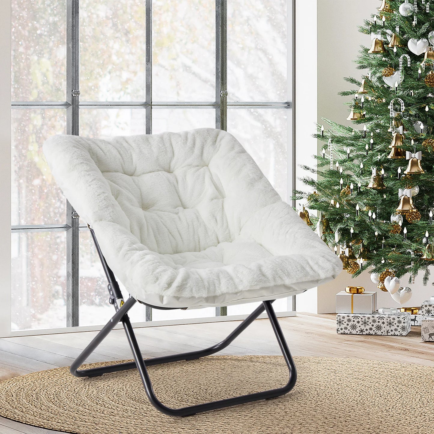 JHK Cozy Saucer Chair Faux Fur Fabric Deluxe Lounge