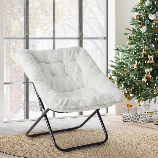 JHK Cozy Saucer Chair Faux Fur Fabric Deluxe Lounge