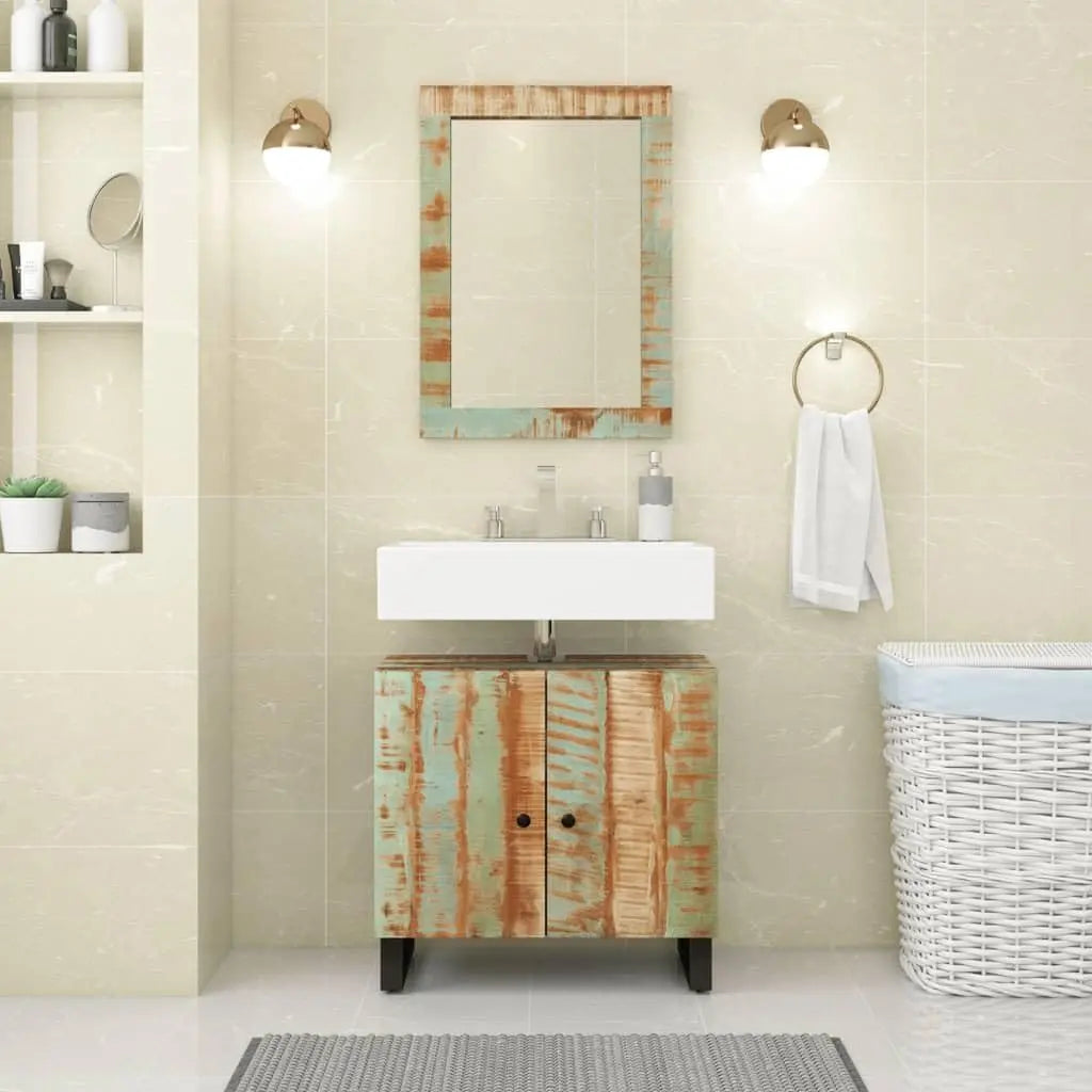 Rustic Reclaimed Wood Bathroom Furniture Vanity And Mirror Set