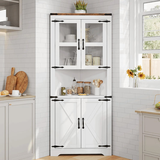 HiMISS Farmhouse Corner Storage Cabinet With Glass Door