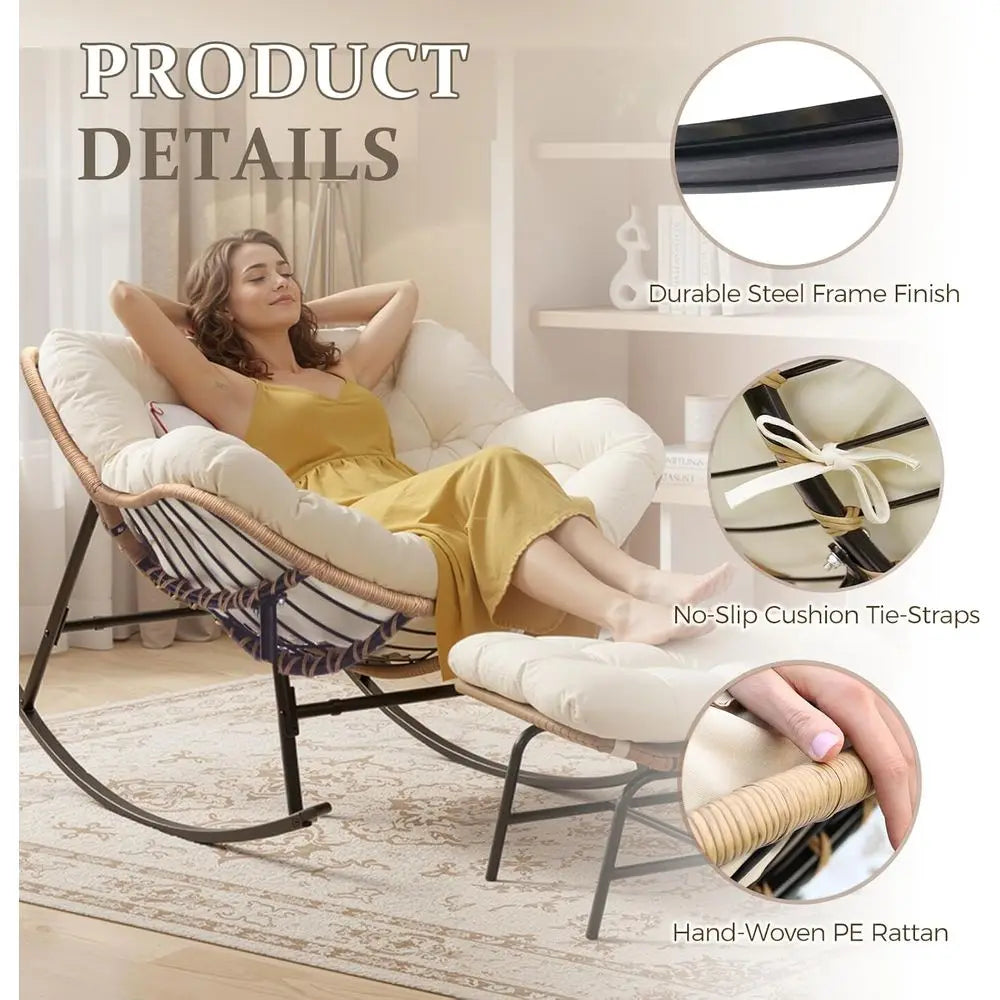 Wicker Egg Rocking Chair Set With Cushions