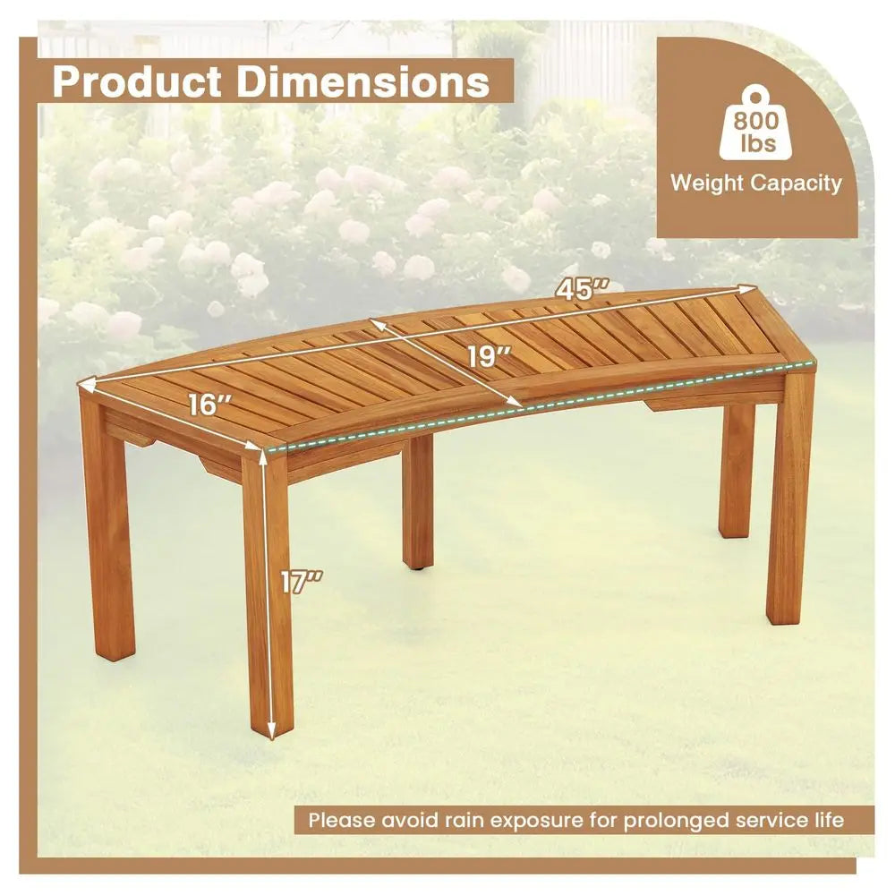 Outdoor Curved Acacia Wood Bench For Fire Pit And Two Person Seating