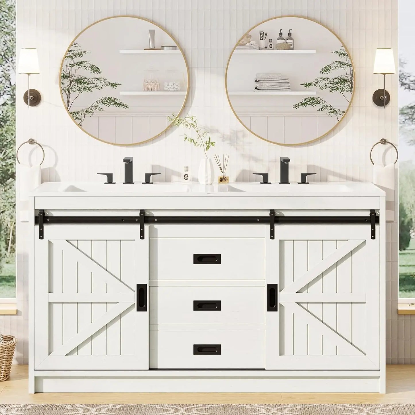 Double Vanity Sink Combo With Dual Basins Sliding Doors