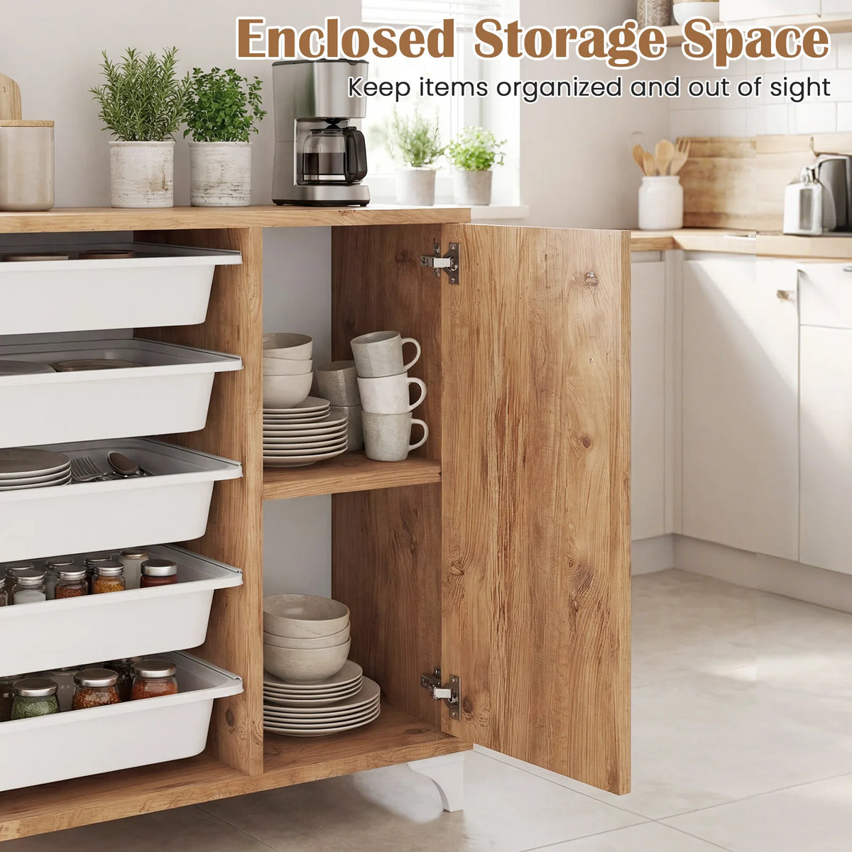 Homasis Wooden Sideboard Cabinet With Spacious Storage Drawers