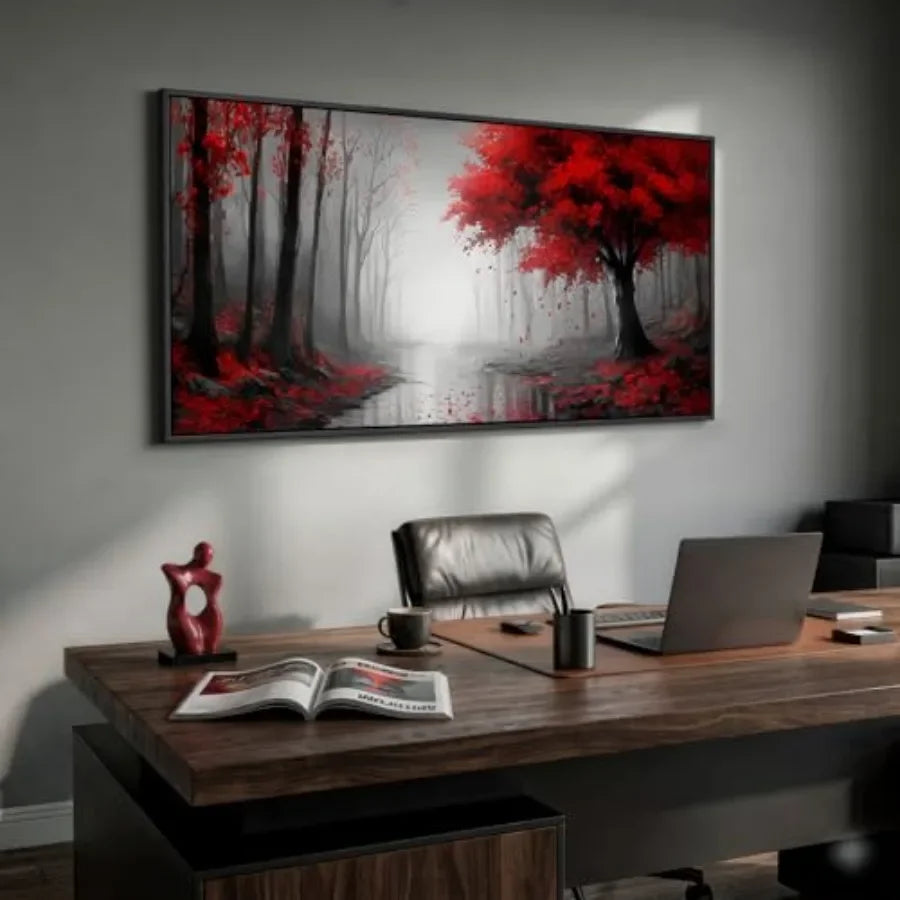 Framed Landscape Wall Art Canvas Forest Scene Living Room