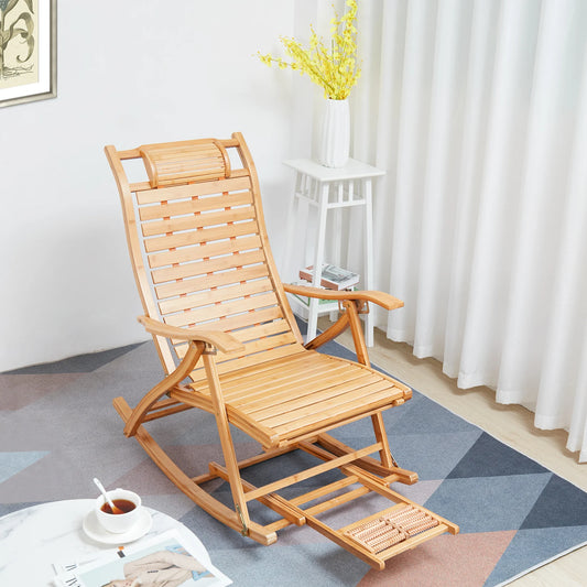 Heavy Duty Folding Rocking Chair Bamboo Outdoor Sun Lounger