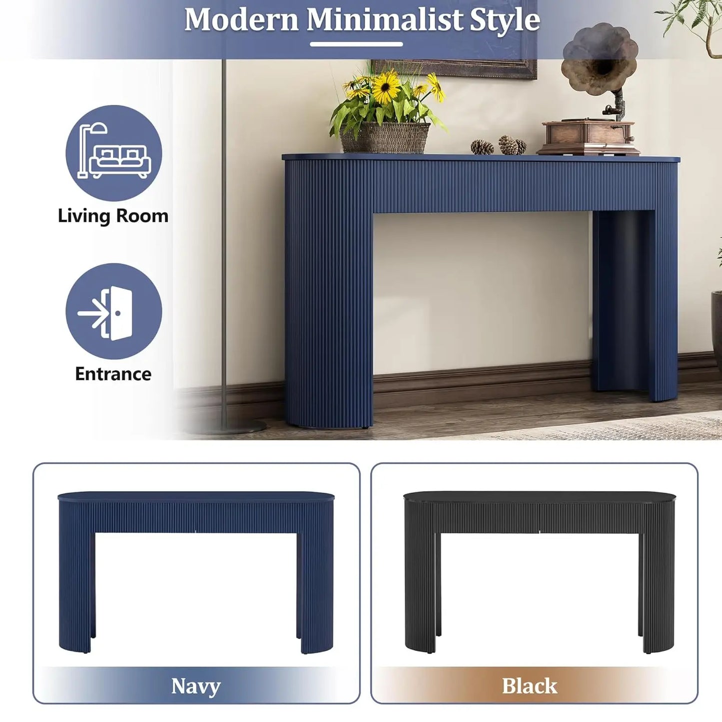 ZHENDAI Elegant Entryway Console Table With Fluted Design