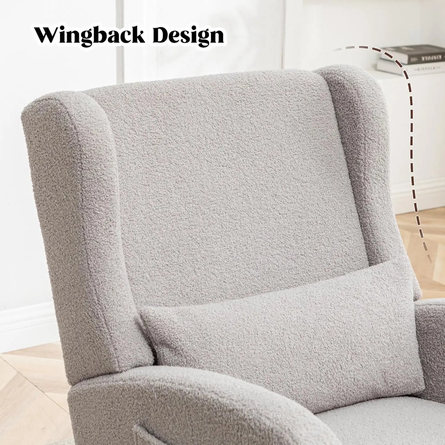 Wingback Rocking Chair Nursery with Footrest and Pillow Teddy Nursing Glider