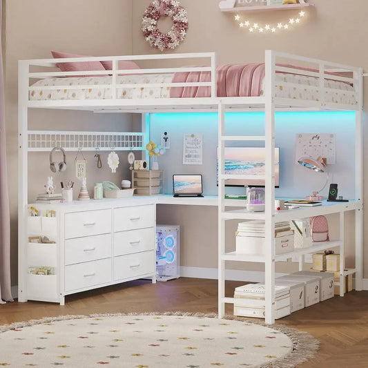Adorneve Bedroom With U Shaped Desk And LED Storage