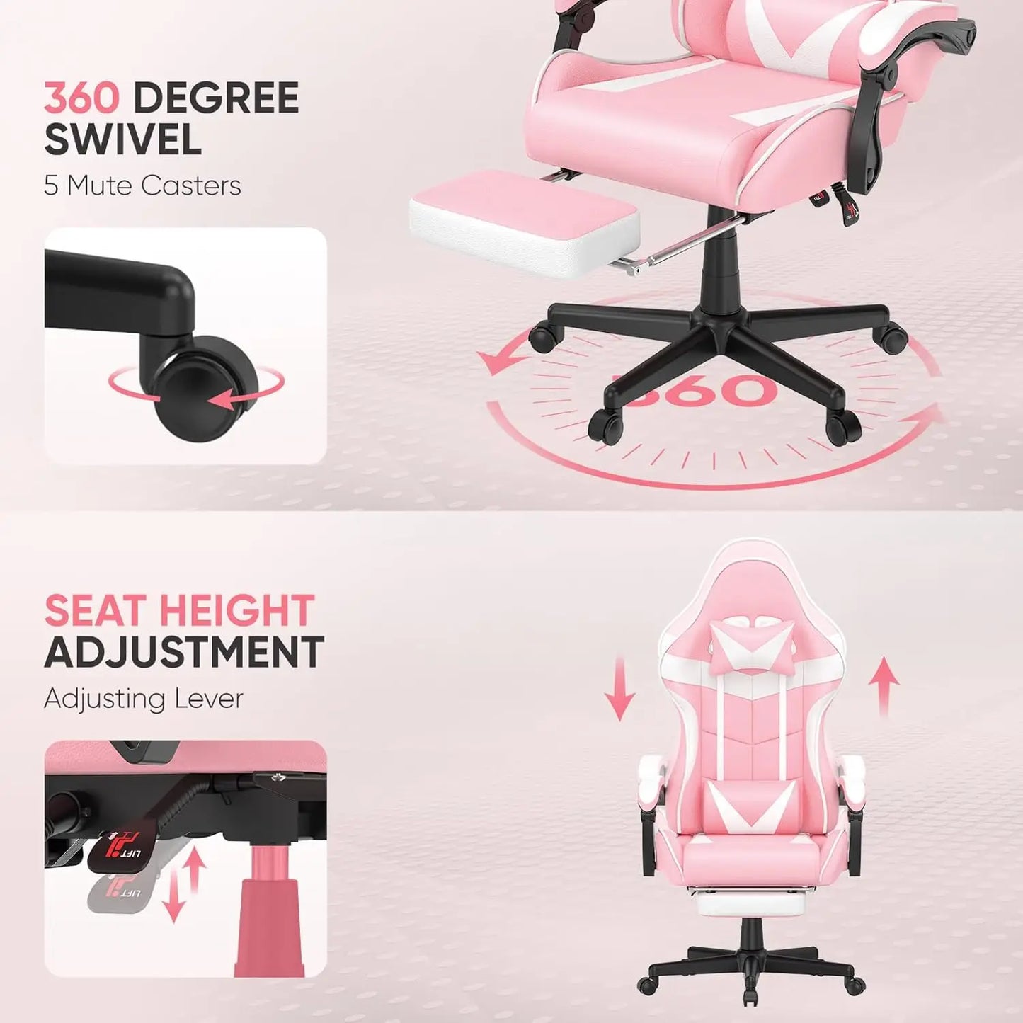 Ergonomic Gaming Chair With Bunny Ears Headrest Lumbar Support