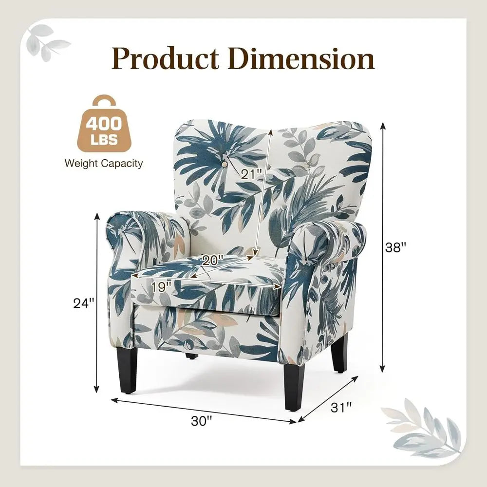 Accent Chair High Back Armchair Upholstered Wooden Legs