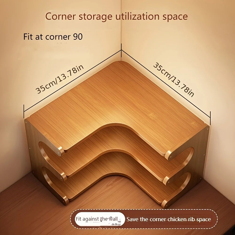 Three Tier Bamboo Corner Desk Shelf Wall Mounted