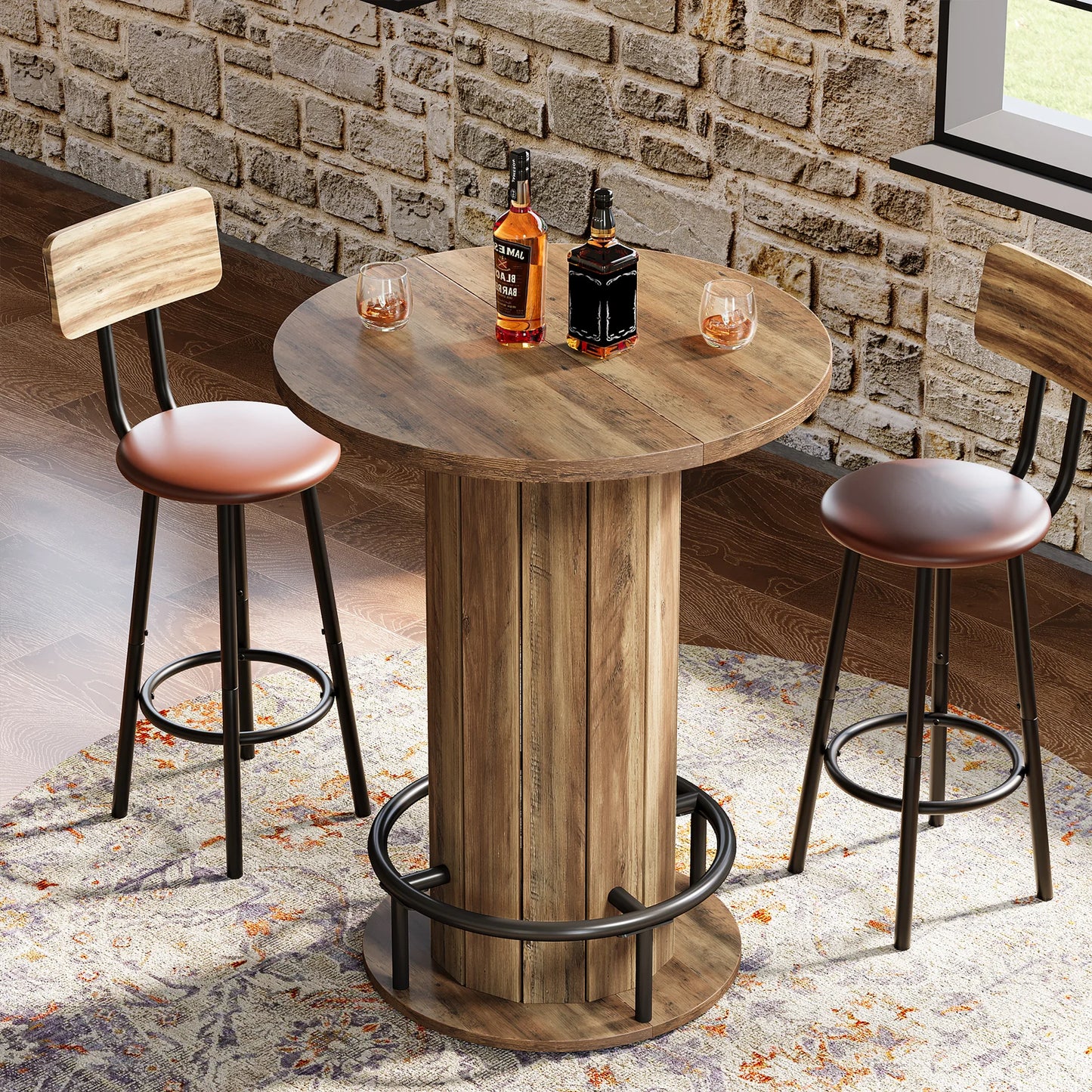 Tribesigns Round Bar Table With Metal Ring Footrest