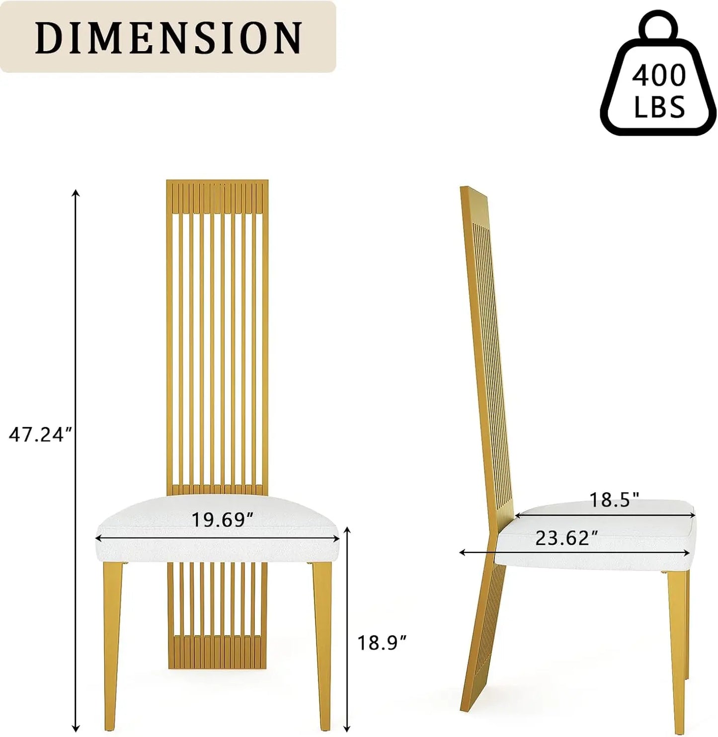 Two Pack Upholstered Dining Chairs With Stainless Steel Backrests