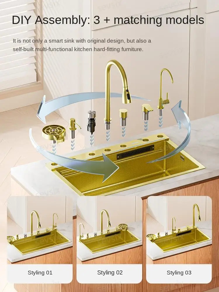 Zuixin Stainless Steel Kitchen Sink Waterfall Honeycomb