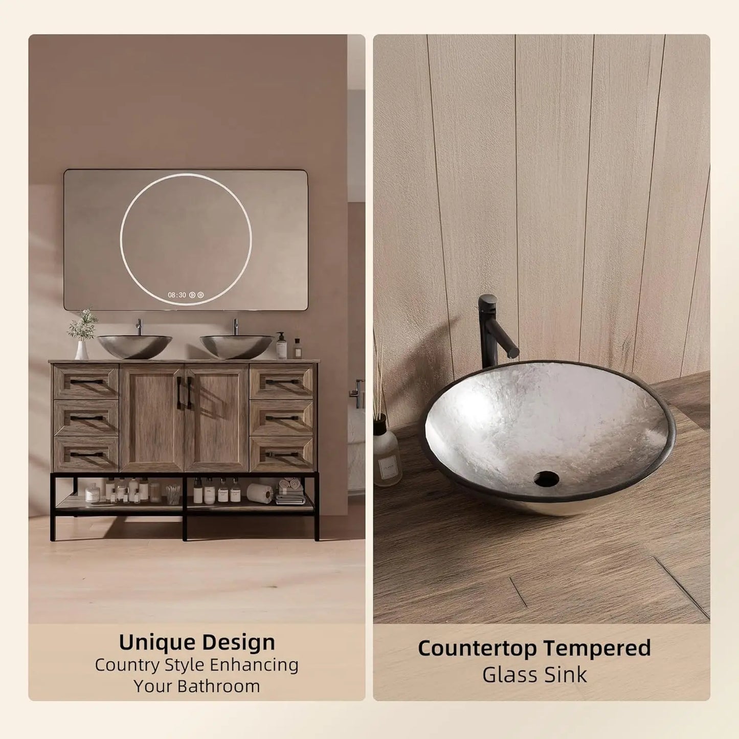 Double Sink Freestanding Bathroom Vanity With Open Shelves