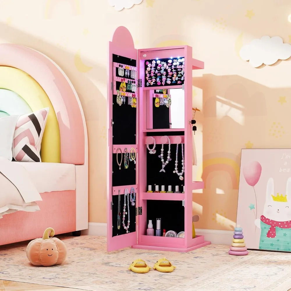 LED Jewelry Cabinet With Full Length Mirror Armoire