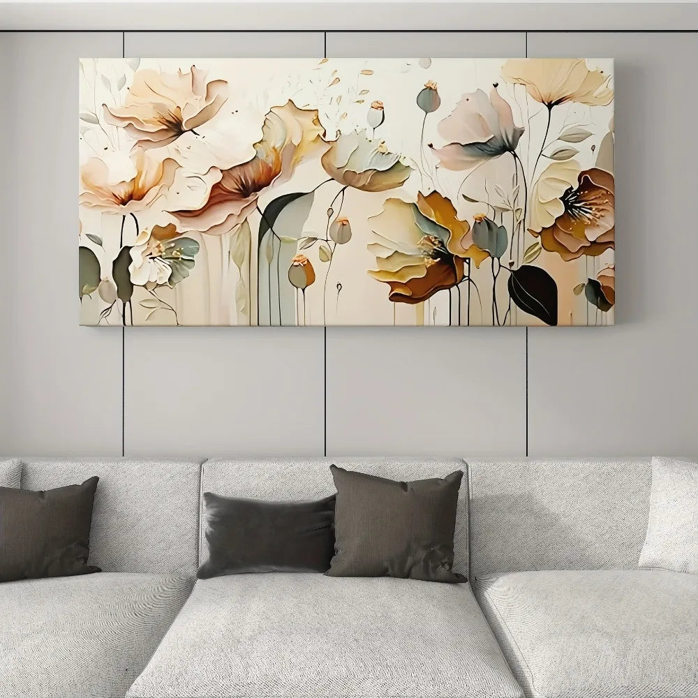 Abstract Floral Canvas Art with Thick Pine Frame for Room Decoration
