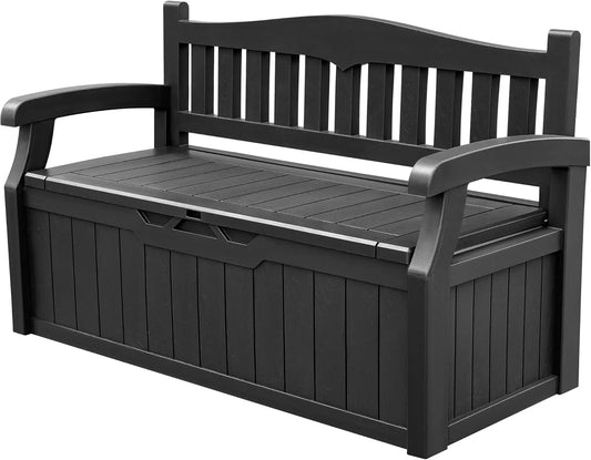 80 Gallon Lockable Storage Bench Deck Box for Outdoor Furniture and Garden Tools