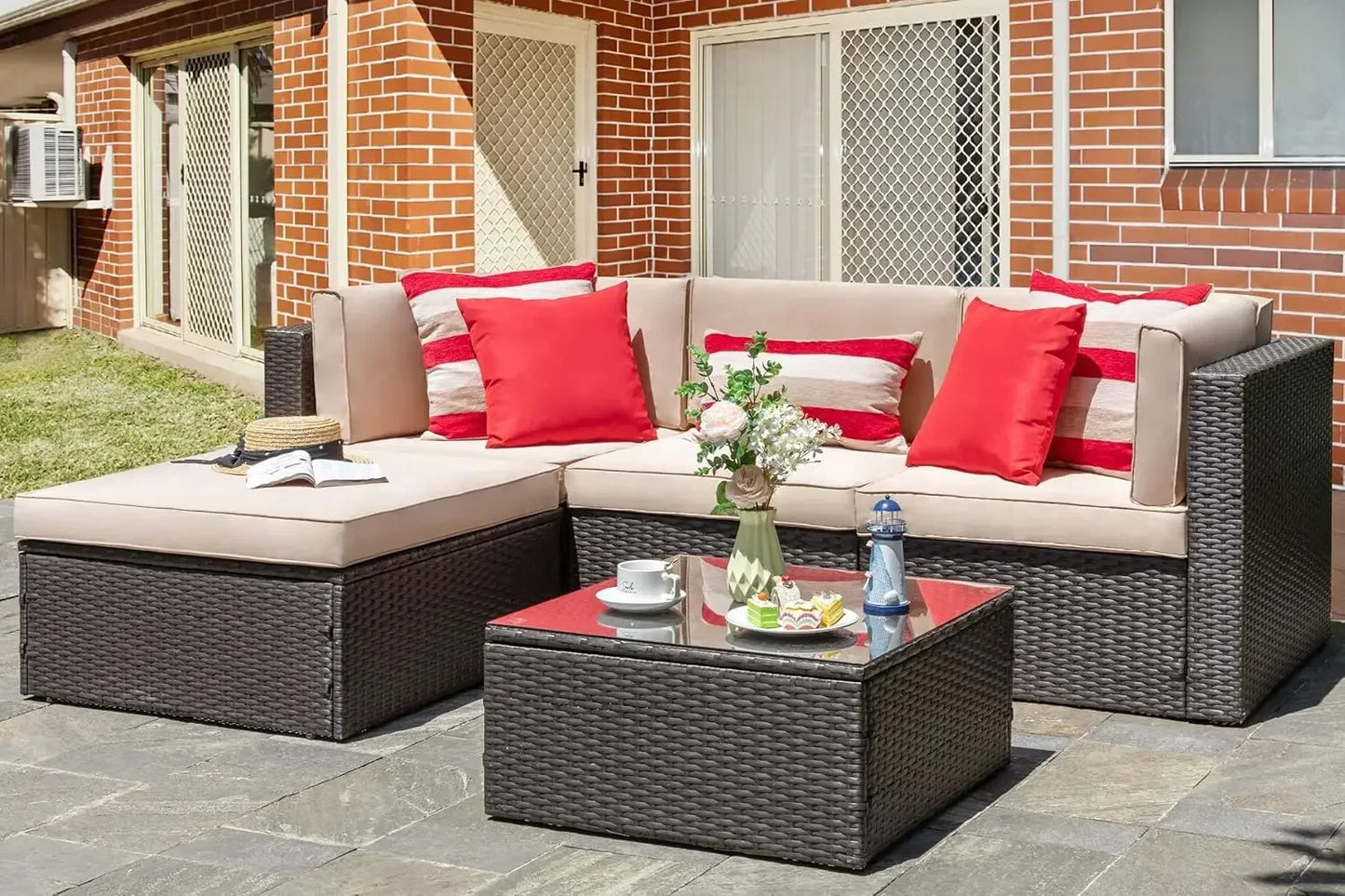 XMSJ All Weather Patio Furniture Set with Ottoman Outdoor