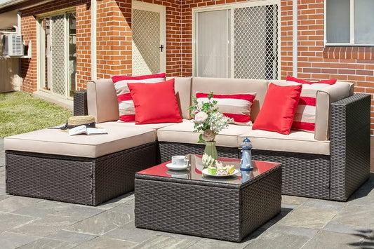 XMSJ All Weather Patio Furniture Set with Ottoman Outdoor