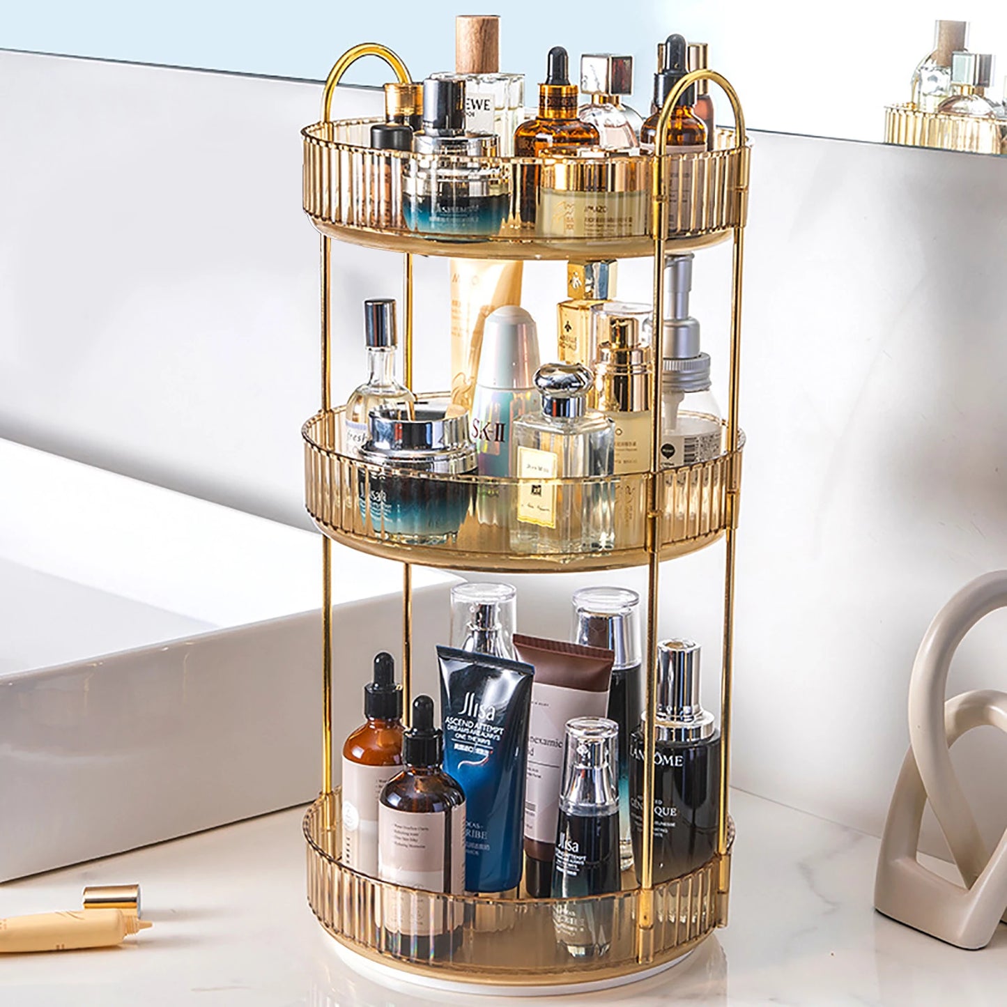 Rotating Makeup Organizer 3 Tier Vanity Storage For Skincare