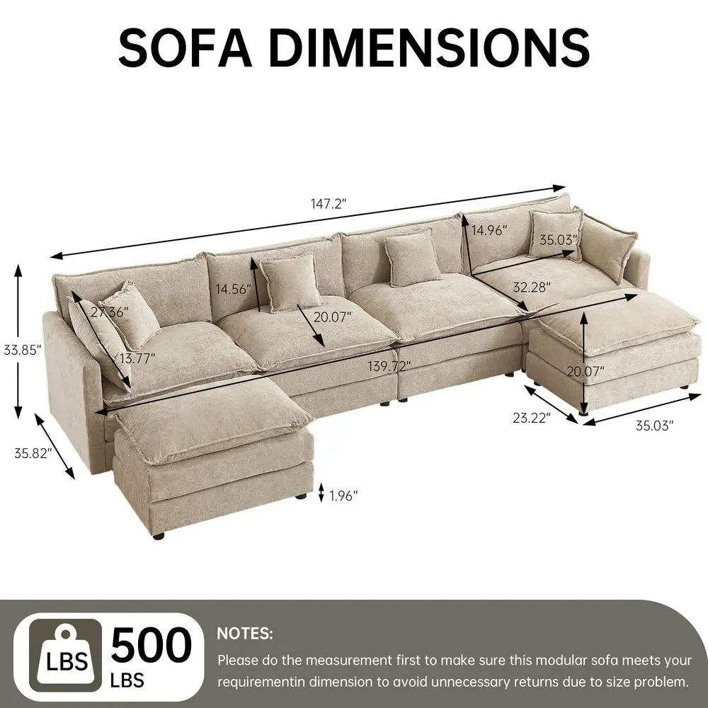 Sectional Sofa With Movable Ottoman For Living Room