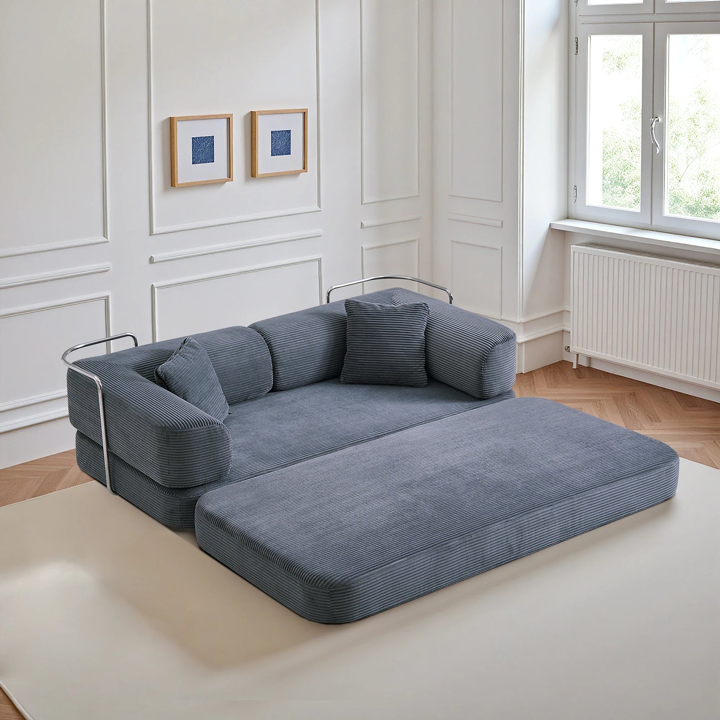 Boneless Couch Futon Sofa Bed With L Shaped Armrests For Living Room