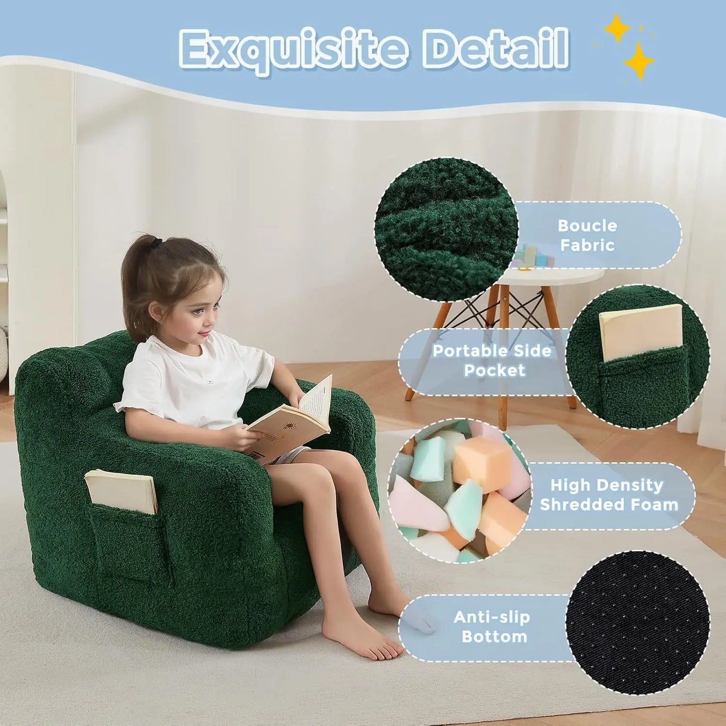 Kids Sherpa Bean Bag Chair Cozy Boucle Toddler Sofa for Girls and Boys