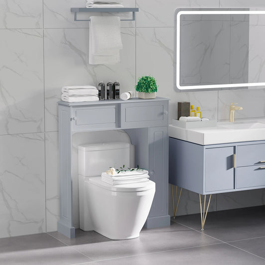 Bathroom Over The Toilet Storage Cabinet Freestanding Spacesaver in Gray