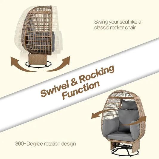 Outdoor Swivel Rattan Egg Chair With Cushions And Rocking