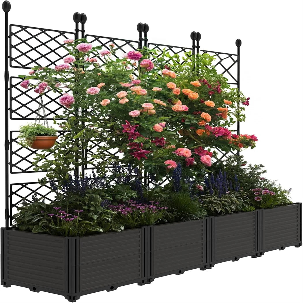 HiMISS Plastic Plant Box with Metal Trellis