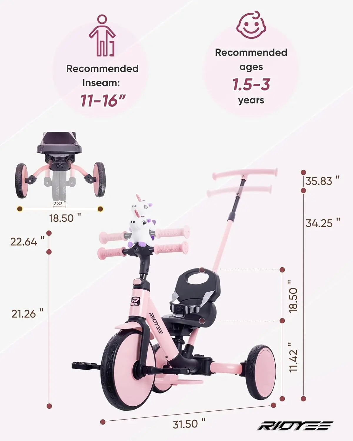 5-In-1 Convertible Tricycle For Toddlers With Safety Belt