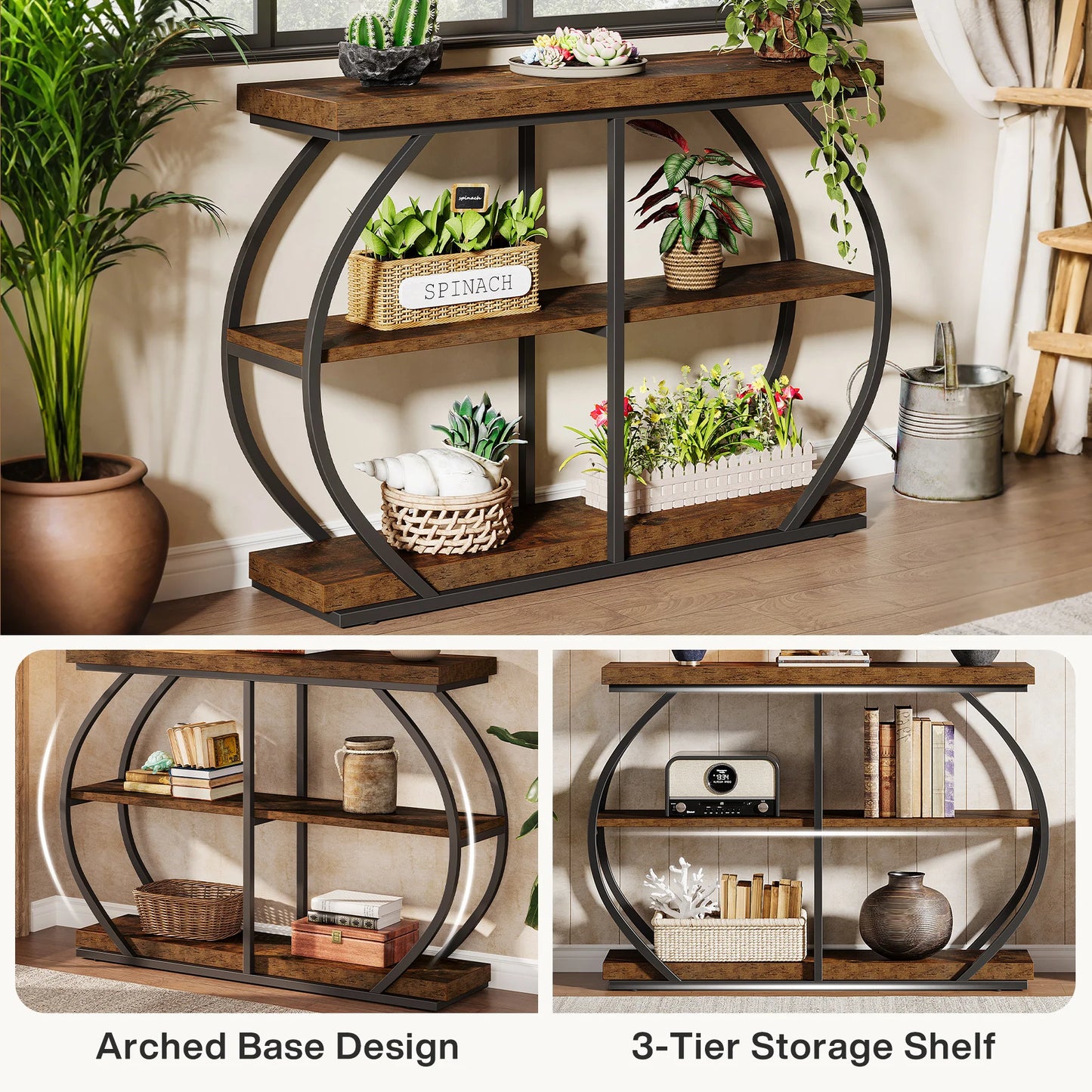 Tribesigns Industrial Console Table Three Tier Entryway