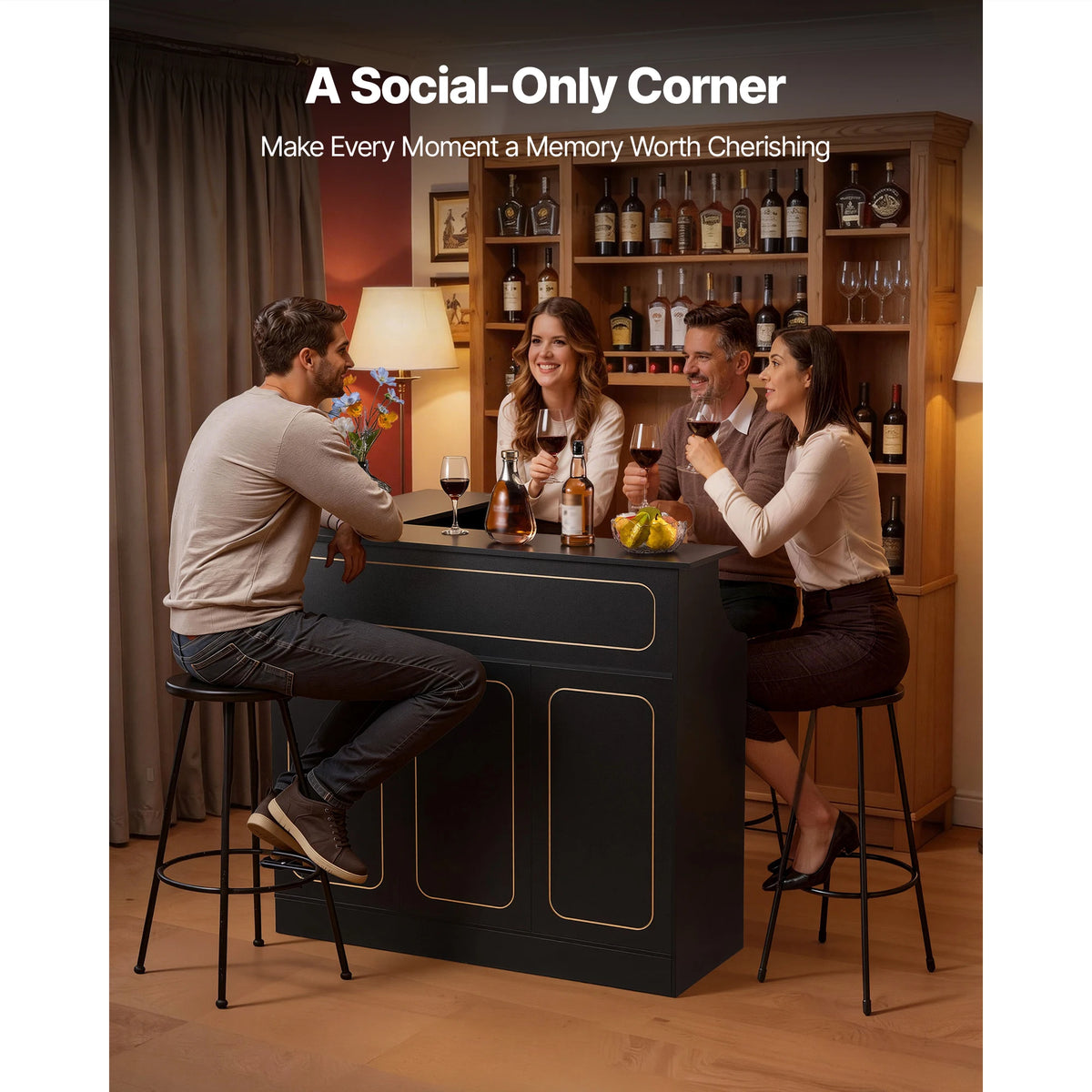 SucceBuy 300 Lbs Black L Shaped Wine Bar Cabinet