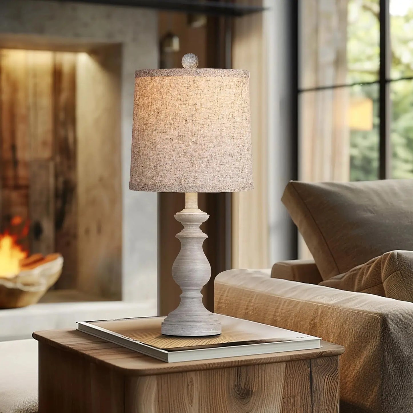 Rustic Farmhouse Table Lamps Set of 2 Linen Shades