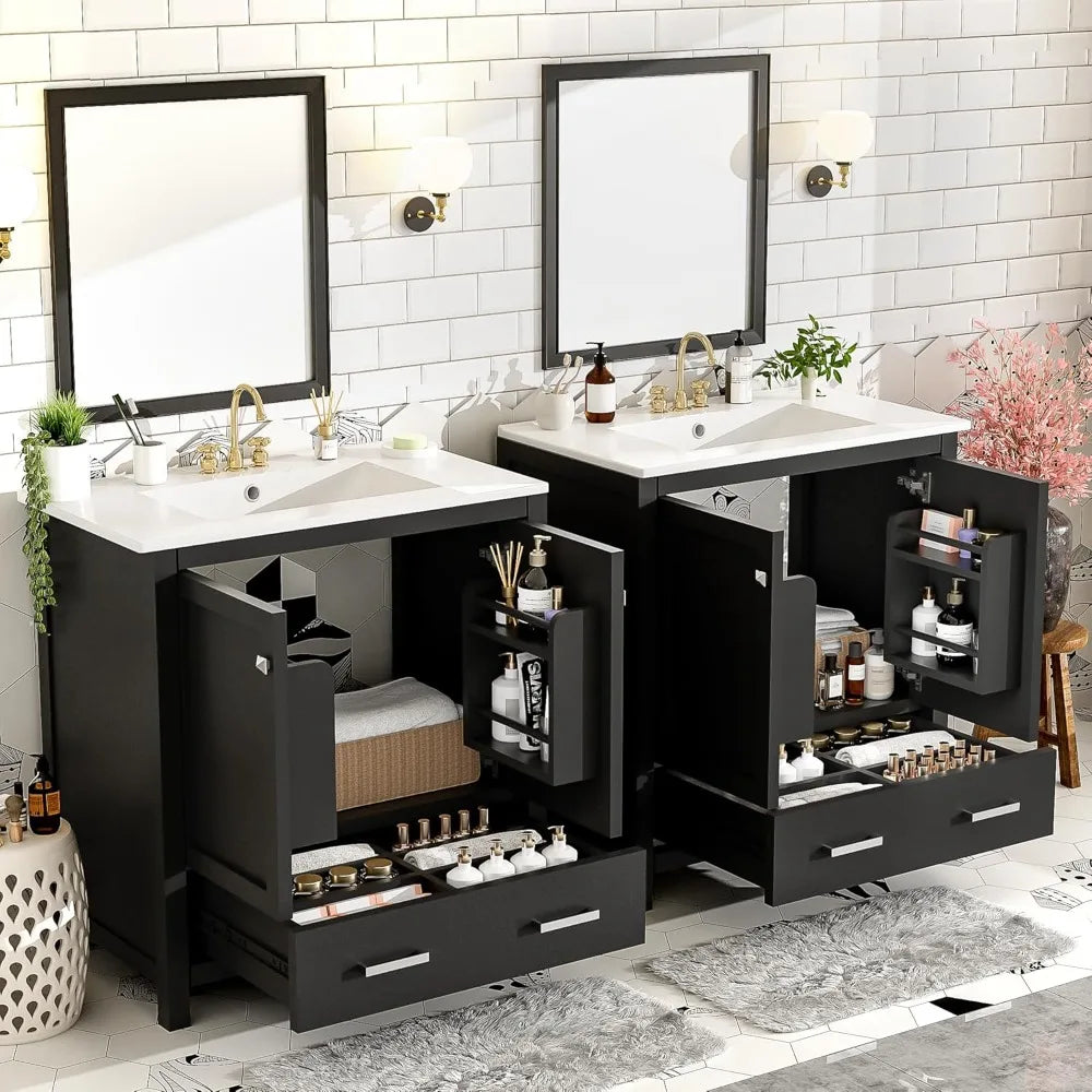 RBXC Solid Wood Bathroom Vanity With Double Sink And Storage