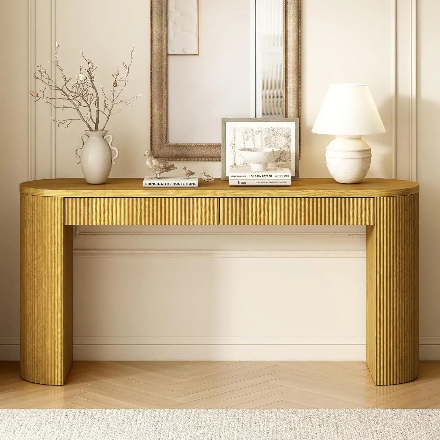 ZHENDAI Elegant Entryway Console Table With Fluted Design