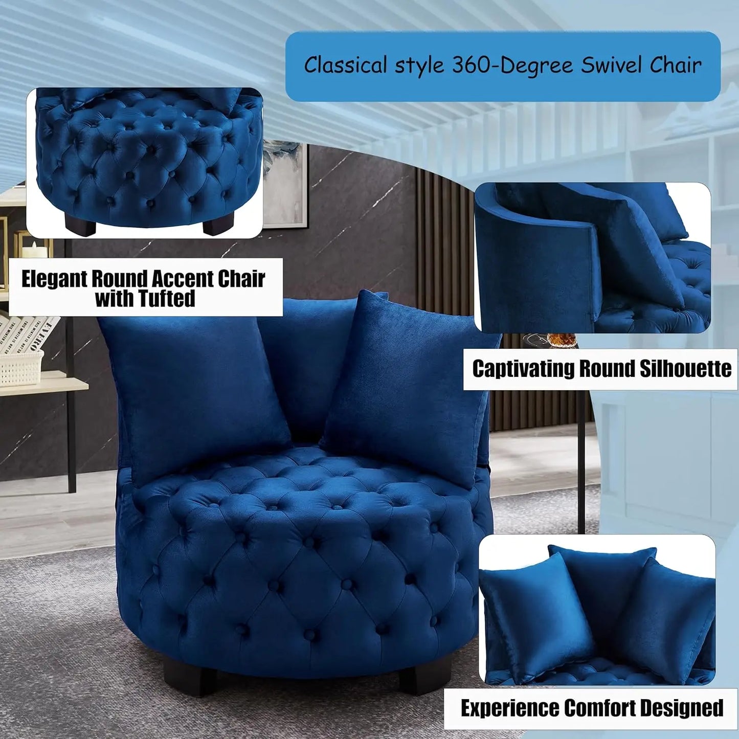 Modern Velvet Tufted Round Club Chair for Living Room