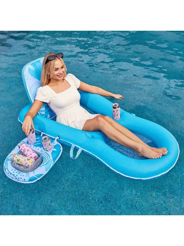 Convertible Fabric Pool Lounger Float 2-In-1 With Cup Holders