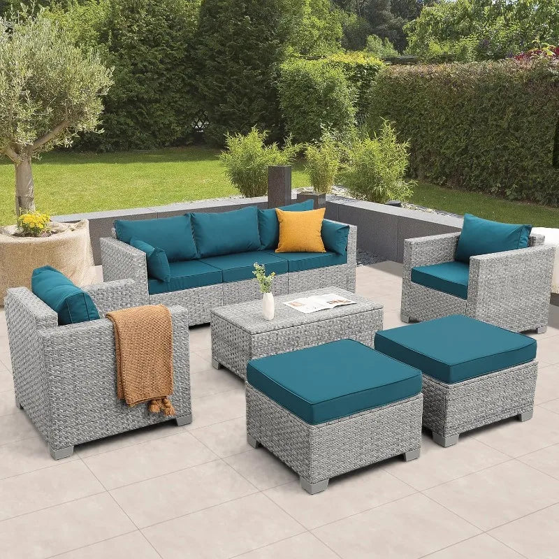 Patio Furniture Set 6 Piece Outdoor Wicker Rattan Conversation