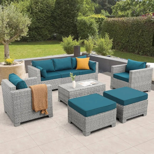 Patio Furniture Set 6 Piece Outdoor Wicker Rattan Conversation