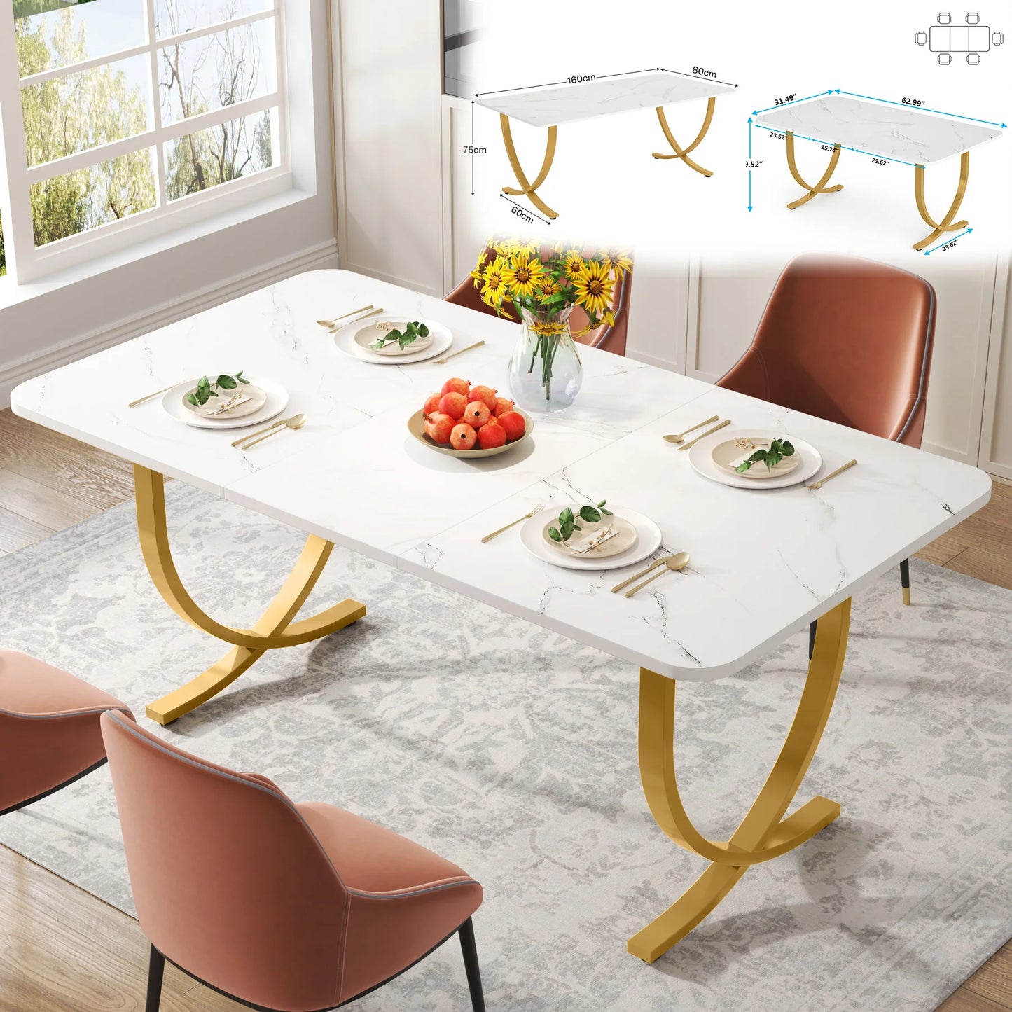 Tribesigns Modern Dining Table For Four Six Marble Top
