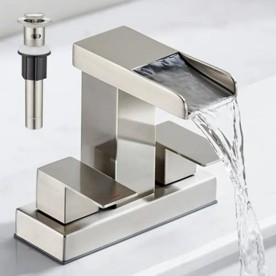 Waterfall Bathroom Faucet Two Handle Centerset With Pop Up Drain